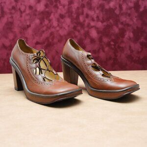 BCBG Maxazria Women Jeans Vintage 90s Retro Brown Leather Lace Heels 6US EUR36